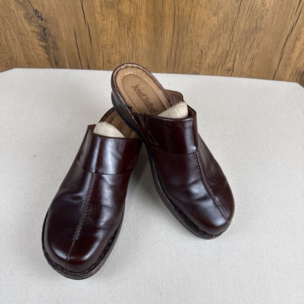Josef Seibel Carole Women's 42 11 Leather Clog Mules Brown Comfort Slide Shoes